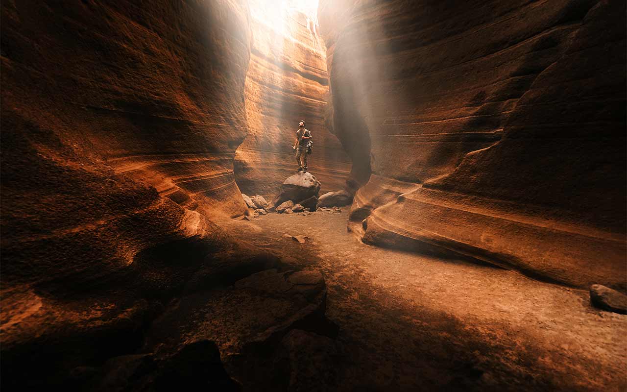 OM System OM-5 Mark II basking in the peaking light of a canyon. Photo by Melanie To¨bbe